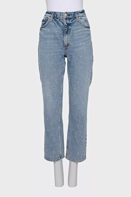 Straight jeans decorated with crystals