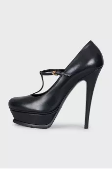 Leather platform shoes with heels