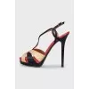 Raffia and leather heeled sandals