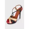 Raffia and leather heeled sandals