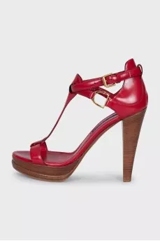 Red wedge-heeled sandals