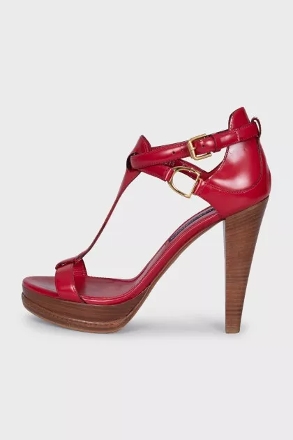 Red wedge-heeled sandals