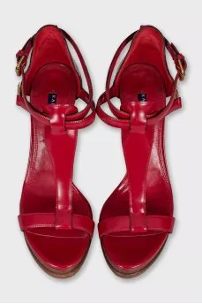 Red wedge-heeled sandals
