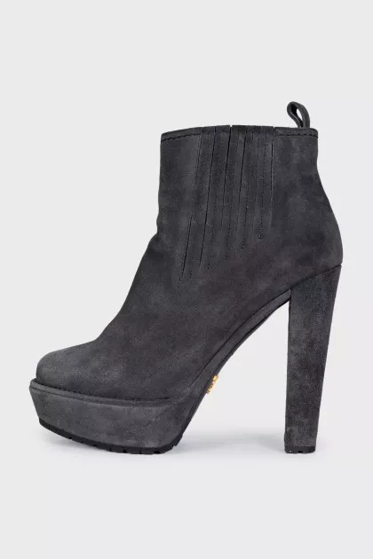 Grey suede ankle boots with heels