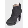 Grey suede ankle boots with heels