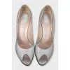 Silver leather open-toe shoes