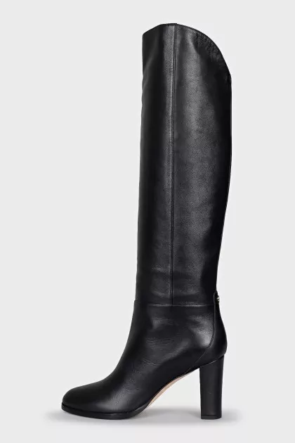 Black leather boots with heels