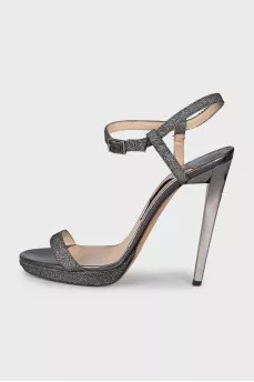 Silver textile sandals