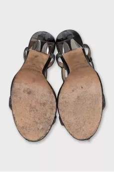 Silver textile sandals