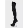 Suede over-the-knee boots with decorative soles