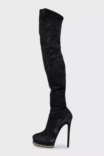 Suede over-the-knee boots with decorative soles