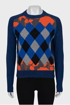 Wool and cashmere jumper with diamond pattern
