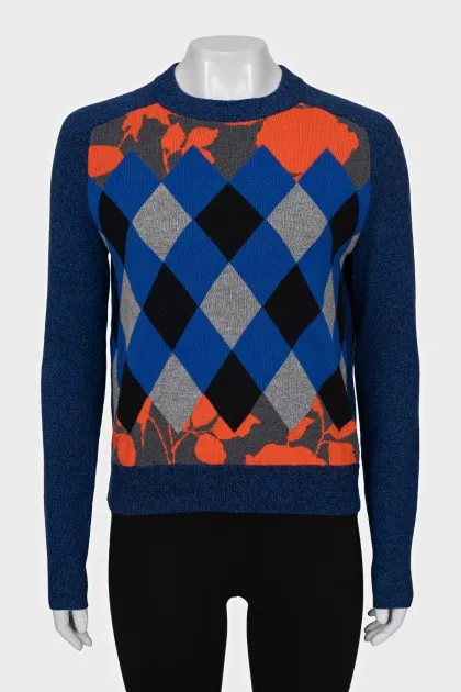 Wool and cashmere jumper with diamond pattern