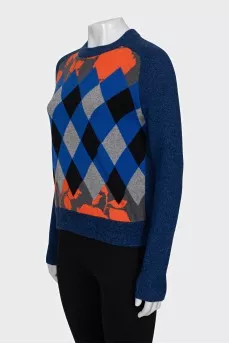 Wool and cashmere jumper with diamond pattern