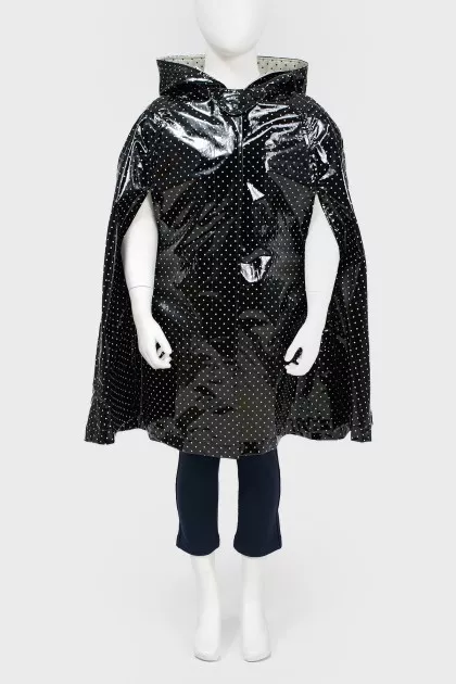 Raincoat in white peas with a hood with a tag