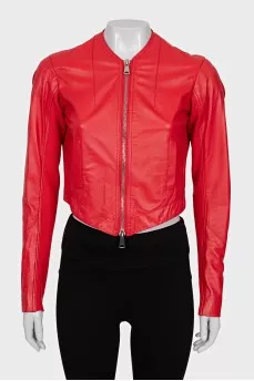 Leather jacket with textile elements