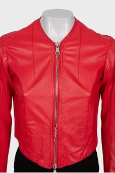 Leather jacket with textile elements