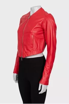 Leather jacket with textile elements