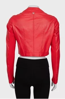 Leather jacket with textile elements
