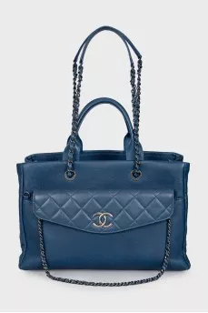 Blue leather tote