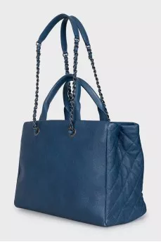 Blue leather tote