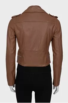 Brown leather jacket with a zipper