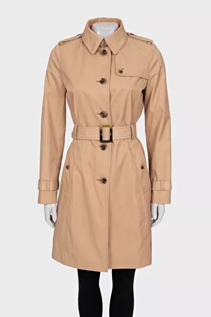 Beige single-breasted trench coat