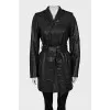 Black leather coat with a belt