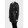 Black leather coat with a belt
