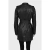 Black leather coat with a belt