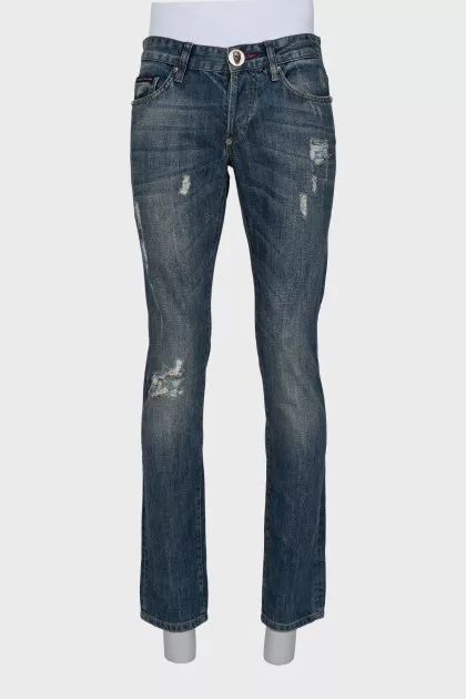 Men's ripped straight-leg jeans