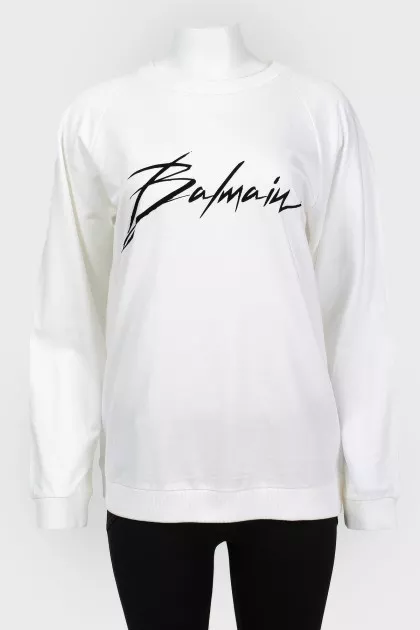 Men's sweatshirt with a black logo with a tag