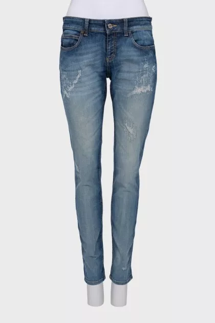 Джинси slim fit з вишивкою на кишені