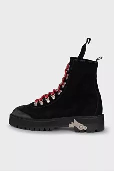 Black suede lace-up boots