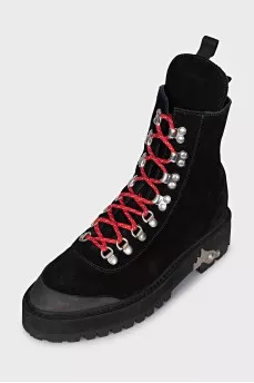Black suede lace-up boots