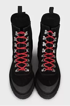 Black suede lace-up boots