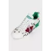 Leather sneakers with Portofino decor