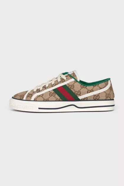 Brown sneakers with a signature print
