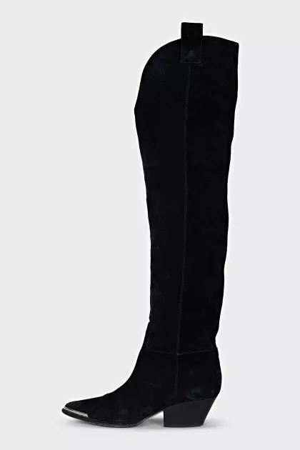 Suede boots with silver hardware