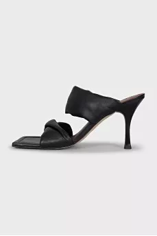 Leather square toe heeled mules