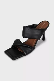 Leather square toe heeled mules