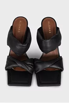 Leather square toe heeled mules