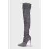 Grey suede over-the-knee boots