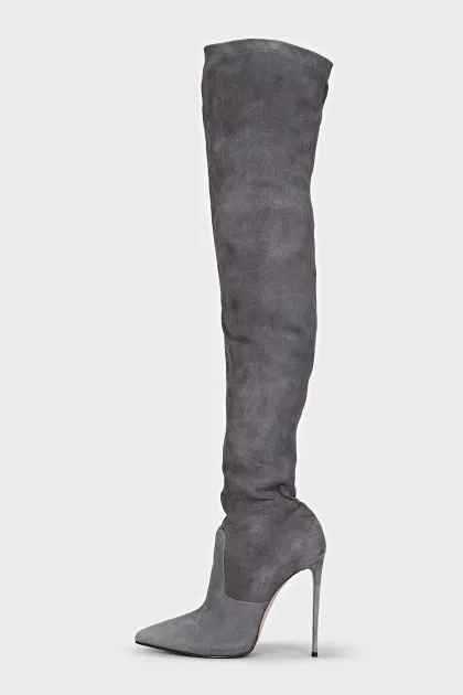 Grey suede over-the-knee boots