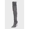 Grey suede over-the-knee boots