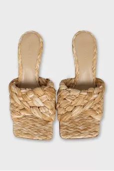 Raffia heeled mules