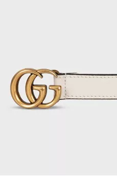 Кожаный ремень белого цвета GG Marmont
