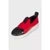Red slip-ons with crystals
