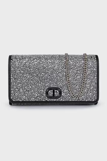 Eco-leather crossbody with rhinestones
