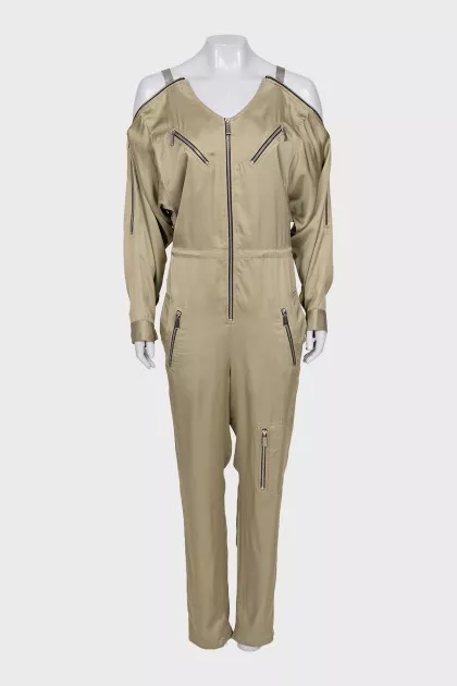 Jumpsuit with trousers and long sleeves with a zipper